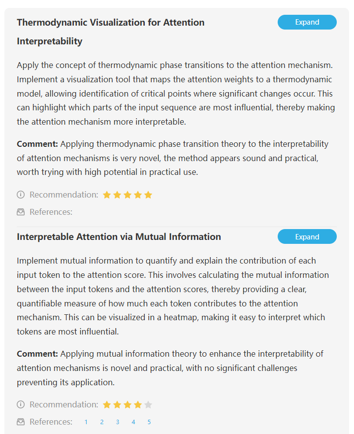 Ideas with novelty and feasibility scores generated by Gatsbi